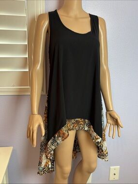 Hi-low racerback tank tunic pheasant feather animal print mix